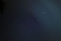 Suasana jalanan sepi di Bali saat malam Hari Raya Nyepi, dihiasi ribuan bintang yang tampak jelas di langit tanpa polusi cahaya. Momen ini menunjukkan keheningan total yang mengubah pulau dewata menjadi tempat perenungan spiritual.